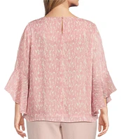 Kasper Plus Size Crew Neck 3/4 Ruffle Sleeve Blouse