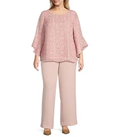 Kasper Plus Size Crew Neck 3/4 Ruffle Sleeve Blouse
