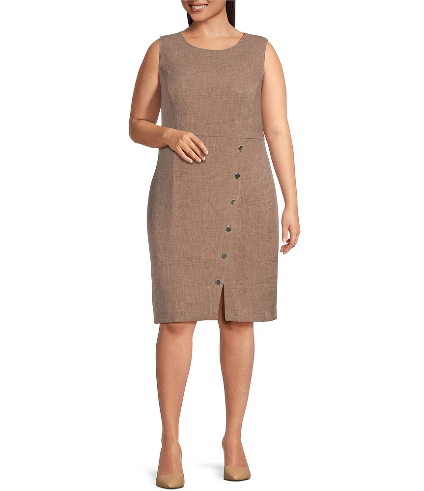 Kasper Plus Size Crew Neck Sleeveless Pebble Crepe Coordinating Sheath Dress