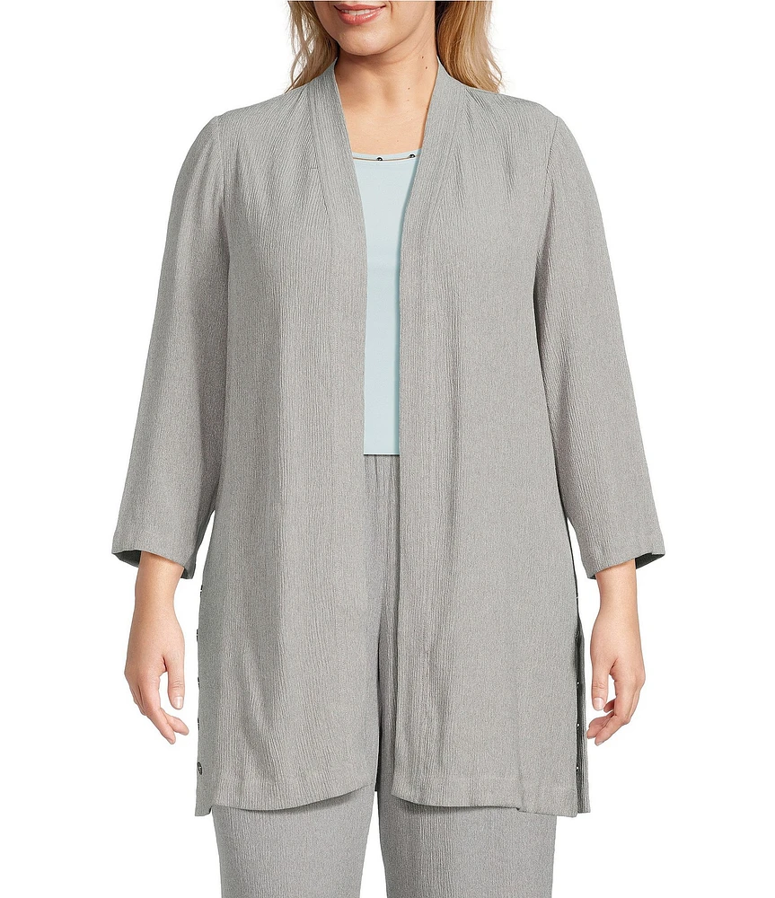 Kasper Plus Size Crinkle Open Front Duster Cardigan