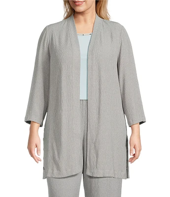 Kasper Plus Size Crinkle Open Front Duster Cardigan