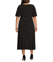 Kasper Plus Size Dotted Crew Neck Short Sleeve Tie-Waist Midi Dress