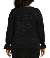 Kasper Plus Size Embellished Bateau Neck Long Sleeve Top