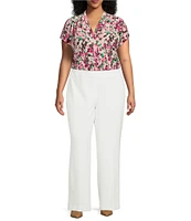 Kasper Plus Size Flat Front Wide Leg Stretch Crepe Pants