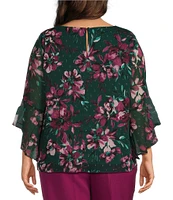 Kasper Plus Size Floral 3/4 Ruffle Sleeve Blouse