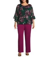 Kasper Plus Size Floral 3/4 Ruffle Sleeve Blouse