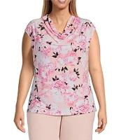 Kasper Plus Size Floral Drapey Knit Cowl Neck Sleeveless Blouse