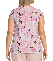 Kasper Plus Size Floral Drapey Knit Cowl Neck Sleeveless Blouse