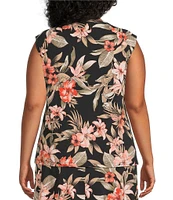 Kasper Plus Size Floral Print Cowl Neck Raglan Cap Sleeve Coordinating Top