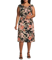 Kasper Plus Size Floral Print Cowl Neck Raglan Cap Sleeve Coordinating Top