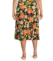 Kasper Plus Size Floral Print Midi Flared Coordinating A-Line Pull-On Skirt