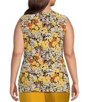 Kasper Plus Size Floral Print V-Neck Sleeveless Front Buckle Wrap Tank