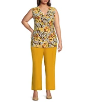 Kasper Plus Size Floral Print V-Neck Sleeveless Front Buckle Wrap Tank