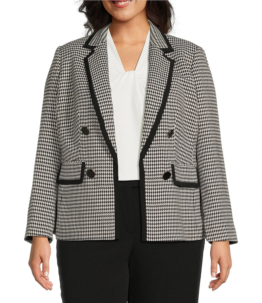 Kasper Plus Size Houndstooth Faux Double-Breasted Framed Jacket