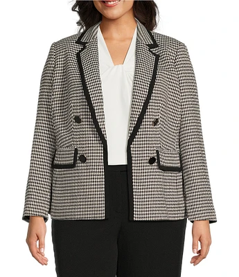 Kasper Plus Size Houndstooth Faux Double-Breasted Framed Jacket