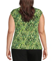 Kasper Plus Size Knit ITY Abstract Twisted Scoop Neck Cap Sleeve Fitted Blouse