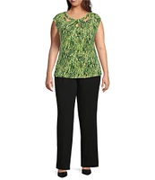 Kasper Plus Size Knit ITY Abstract Twisted Scoop Neck Cap Sleeve Fitted Blouse