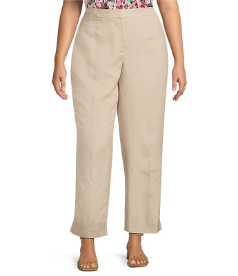 Kasper Plus Size Linen Blend Fly Front Elastic Back Pants
