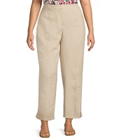 Kasper Plus Size Linen Blend Fly Front Elastic Back Pants