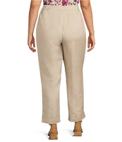 Kasper Plus Size Linen Blend Fly Front Elastic Back Pants
