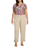 Kasper Plus Size Linen Blend Fly Front Elastic Back Pants