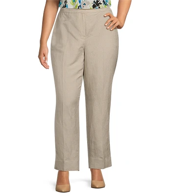 Kasper Plus Size Linen Blend Fly Front Elastic Back Pant