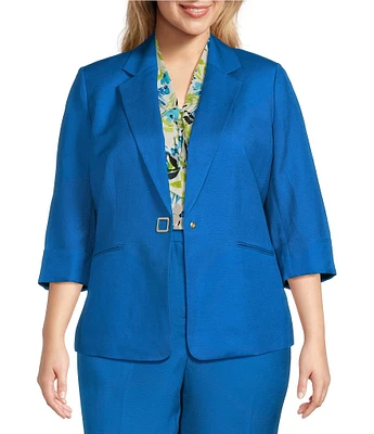 Kasper Plus Size Square 3/4 Cuffed Sleeve Snap Front Jacket