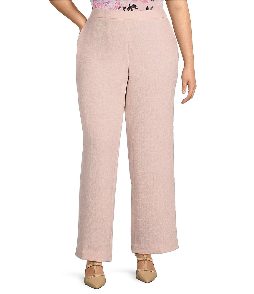 Kasper Plus Size Melange Crepe Pull On Straight Leg Trouser