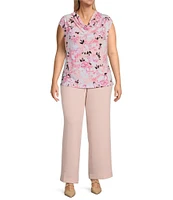 Kasper Plus Size Melange Crepe Pull On Straight Leg Trouser