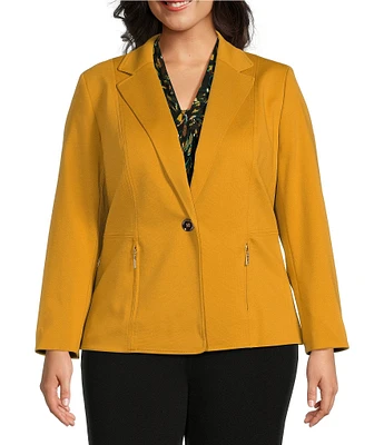 Kasper Plus Size Notch Collar Long Sleeve Ponte Blazer