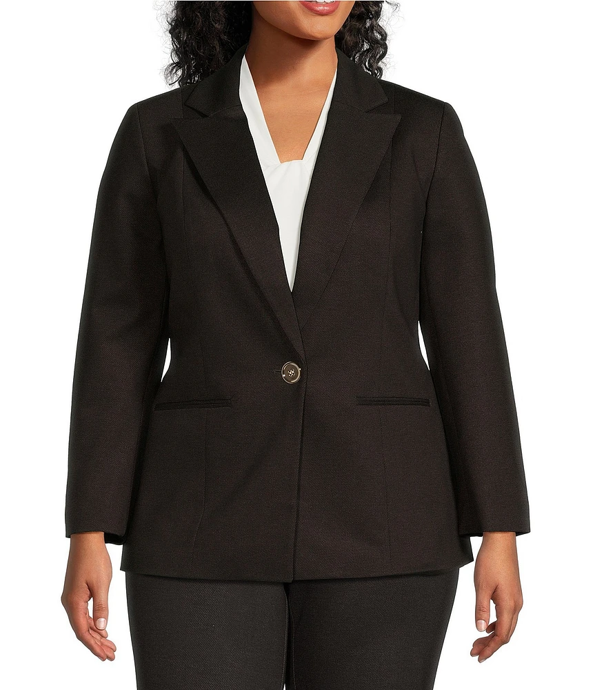 Kasper Plus Size Notch Lapel Button Front Zipper Sleeve Blazer Jacket