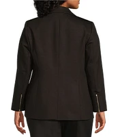 Kasper Plus Size Notch Lapel Button Front Zipper Sleeve Blazer Jacket