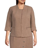 Kasper Plus Size Pebble Crepe Zipper Pocket Coordinating Cardigan