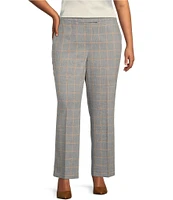 Kasper Plus Size Plaid Print Fly Front Slim Fit Coordinating Wide Leg Trouser Pants