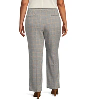 Kasper Plus Size Plaid Print Fly Front Slim Fit Coordinating Wide Leg Trouser Pants