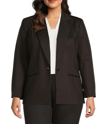 Kasper Plus Size Ponte Notch Collar Long Sleeve Welt Pocket Button Front Blazer