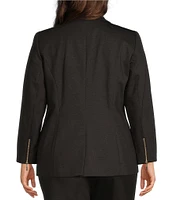 Kasper Plus Size Ponte Notch Collar Long Sleeve Welt Pocket Button Front Blazer