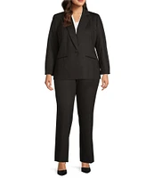 Kasper Plus Size Ponte Notch Collar Long Sleeve Welt Pocket Button Front Blazer