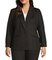 Kasper Plus Size Ponte Notch Collar Long Sleeve Welt Pocket Button Front Blazer