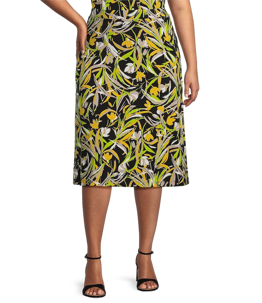 Kasper Plus Size Printed Flared Coordinating Midi Skirt