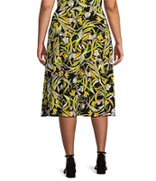Kasper Plus Size Printed Flared Coordinating Midi Skirt