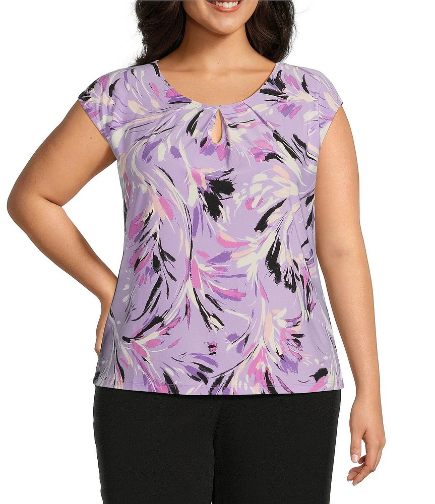 Kasper Plus Size Printed Keyhole Cap Sleeve Cami