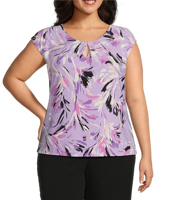 Kasper Plus Size Printed Keyhole Cap Sleeve Cami