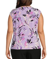 Kasper Plus Size Printed Keyhole Cap Sleeve Cami