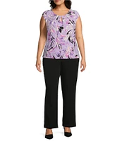 Kasper Plus Size Printed Keyhole Cap Sleeve Cami