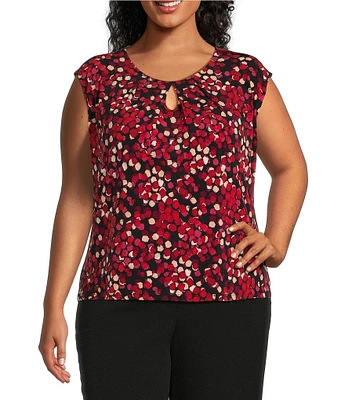 Kasper Plus Size Printed Keyhole Neck Cap Sleeve Top