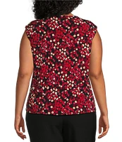 Kasper Plus Size Printed Keyhole Neck Cap Sleeve Top