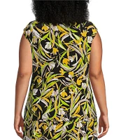 Kasper Plus Size Printed Knit Jersey Cowl Neck Cap Sleeve Coordinating Top