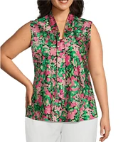 Kasper Plus Size Satin Sleeveless Tie Front Blouse