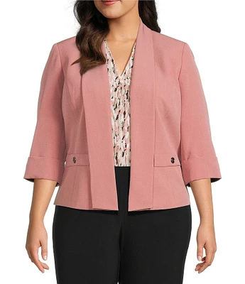 Kasper Plus Size Shawl Collar 3/4 Sleeve Open Front Crepe Jacket